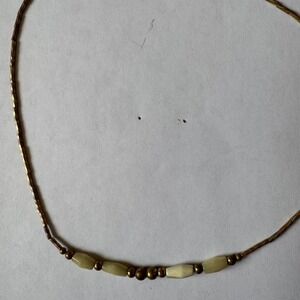 Beaded Necklace Gold Tone Light Cream Beads Boho Chic